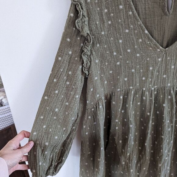 Rylee and Cru Olive Stars Velvet Tie Mini Dress S Small - Picture 4 of 7